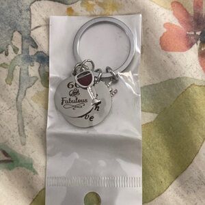 60th birthday Keychain with Wine Glass, birthday cake, live live laugh charm